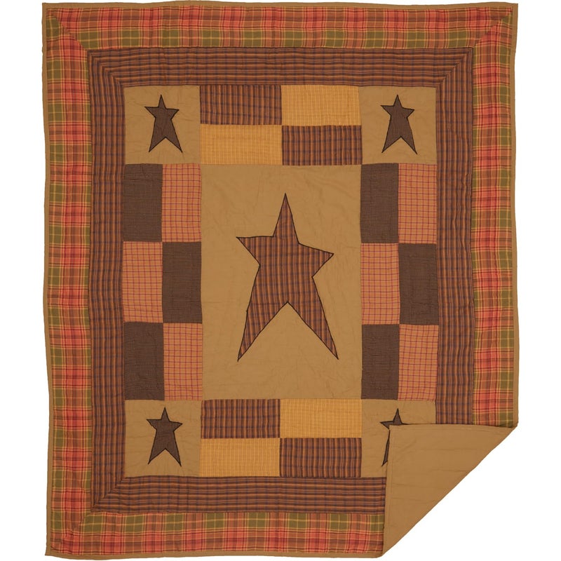 VHC Brands Stratton Primitive 60"x50" Throw Tan Rod Pocket Appliqued Cotton Star Pre-Washed Rectangle Decor - Image 1